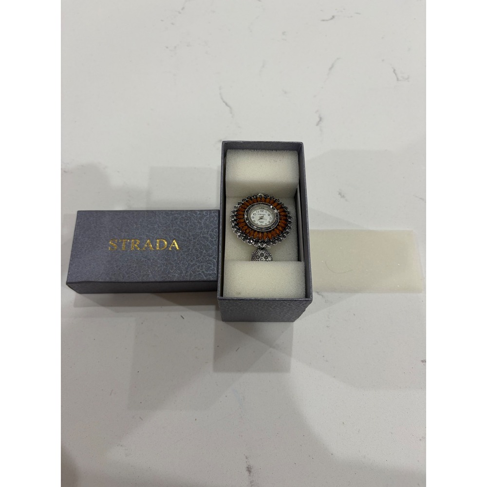 Strada Women Silver Tone Amber Stone Sunflower Ring Watch Quartz Japan Movt New